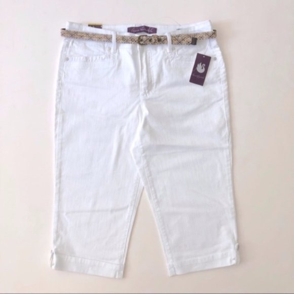 *Gloria Vanderbilt White Belted Skimmer Crop Pants - Picture 2 of 6